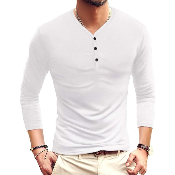 Herre Casual Slim Fit Basic Henley Kort/Lang Ermet Fashion Bomull T-skjorte