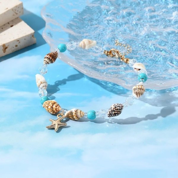 Fashion Bead Shell Starfish Anklet för kvinnor Sommar Strand Charms Fotkedja Bohemian Ankle Bracelets Smycken Semestergåvor Som Pic  Som Pic