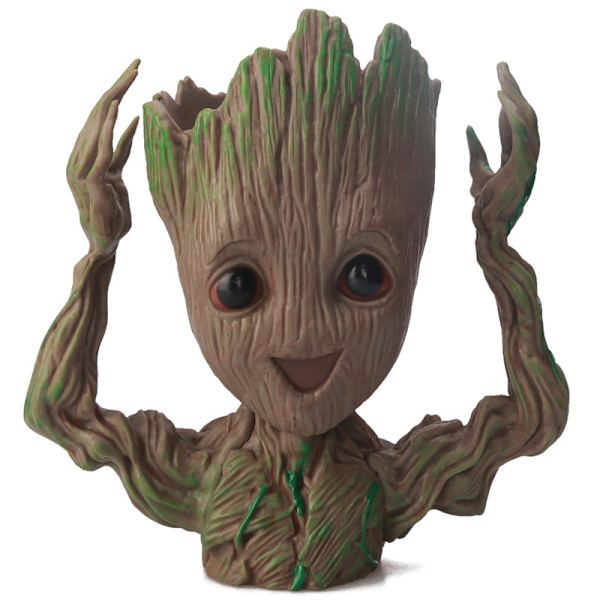 Groot-pynt, træfigurer, blomsterkrukker, penneholdere