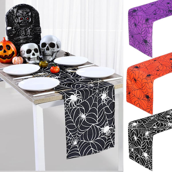 3 stk  Linduks Spier Web Bordløper Lilla Oransje Svart Bordduk Edderkoppnett Halloween Festdekorasjon Bordplate Midtstykker for Kjøkken Spisestue R Mu