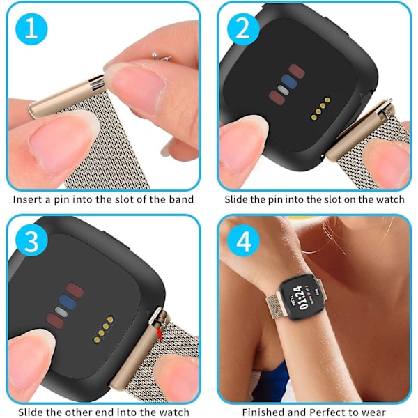 Metallisk justerbart ersättningsarmband magnetiska band kompatibla med Fitbit Versa/versa 2/versa Lite/se, flerfärgad Champagne Gold Small
