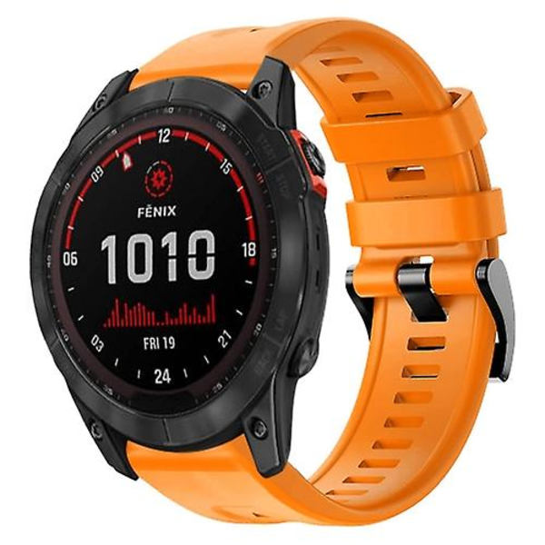 Til Garmin Fenix 7x Solar Metal Spænde Solid Color Silikonurrem NFL Orange