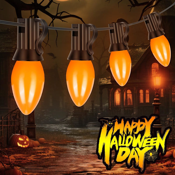 C7 Halloween-lampor, 25FT utomhus orange LED-slingor med 27 orange LED-lampor (2 reserv), utmärkt som Halleween-julprydnader för hemmet