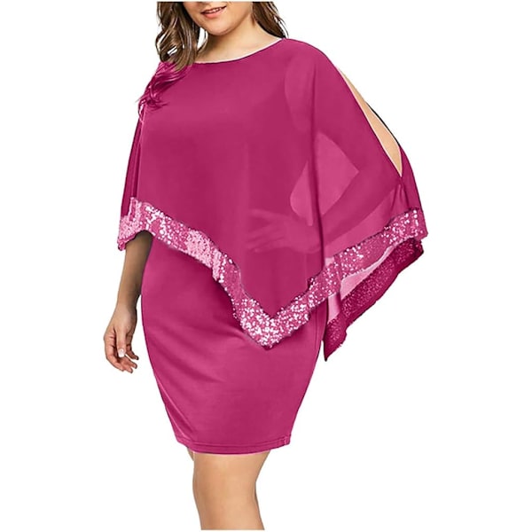 Plus Size Chiffon Knälång Klänning för Kvinnor Casual Fladdermusärm Mode