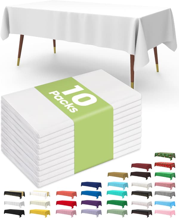 Plastbordsduk 10-pack, 54 x 108 tum engångsdukar för fest, picknick och bröllop, rektangulär