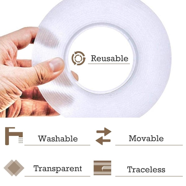 6M Dobbeltsidig Transparent Nano Tape - Ekstra Sterk og Gjenbrukbar