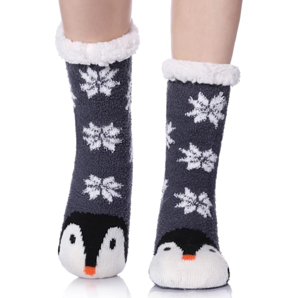 Supermjuka söta tecknade djur fuzzy mysiga halkfria vinterslippersockor för kvinnor