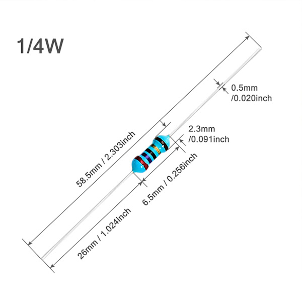 100 stk 1/4W (0,25W) 100 Ω ohm metalfilm fast modstand