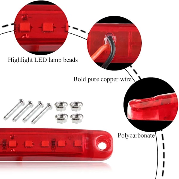 10 stk. røde sidemarkeringer - 9LED universelle forlygter og baglygter til køretøjer