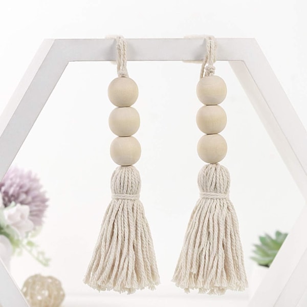 4 st Tofs Träpärlor Ornament Natural Cotton Line Dekor Tofs