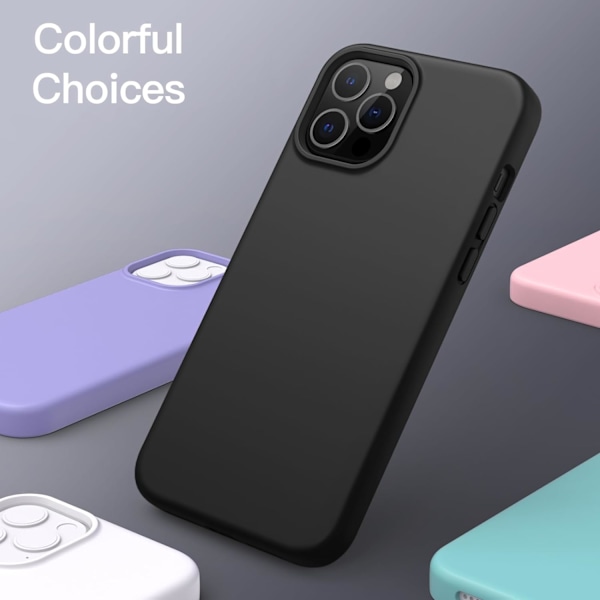 Silikonetui for iPhone 12 Pro Max 6.7-Ih, Siy-Myk Berøring Fullkropps Beskyttende Telefonetui, Støtsikkert Deksel med Mikrofiberfôr (Svart) Svart