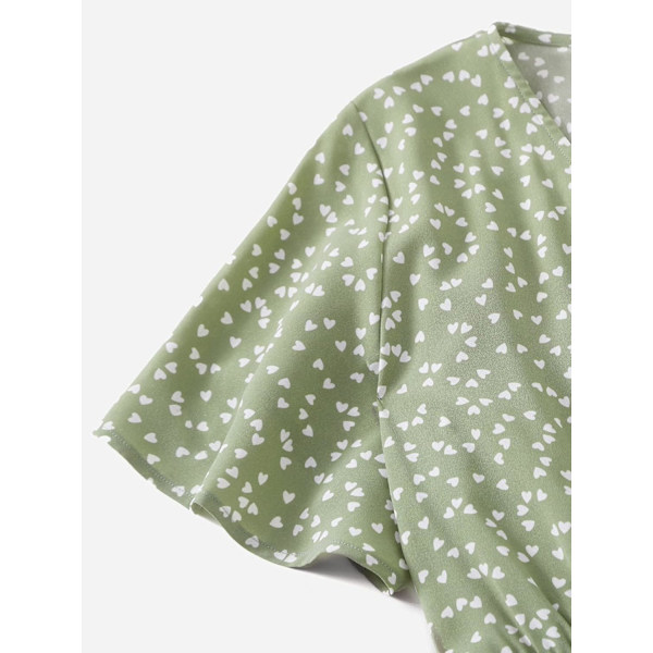 Plus Size kjole til kvinder med V-hals, blomsterprint, korte ærmer og høj talje