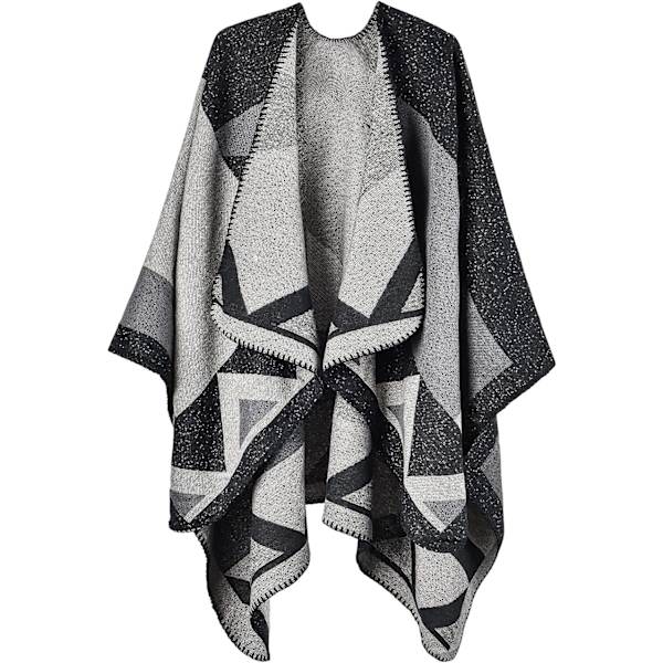 Dam vinter varm sjal wraps cape höst stickad ull rutig ponchos filt tröja