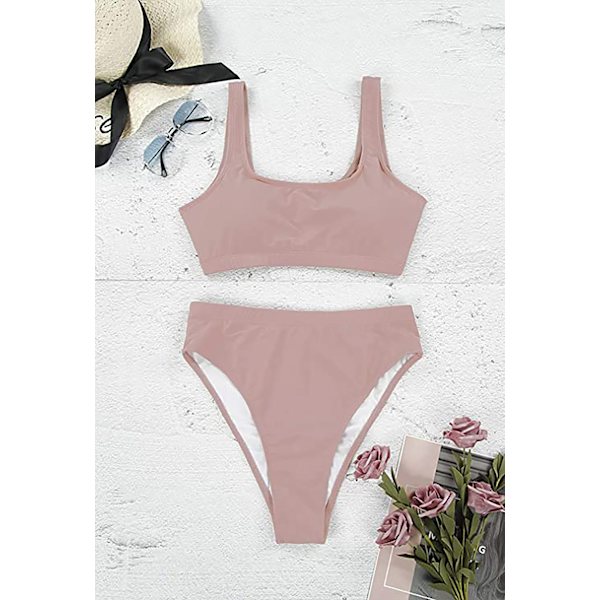 2-delt bikini med crop top og høy midje