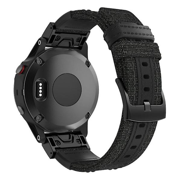 Lærred og læder urrem til Garmin Fenix5 Plus, Remstørrelse: 150+110mm MKH Black