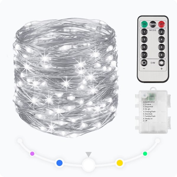 33ft 100 LED Outdoor String Lights, White Fairy Lights Battery Operated with