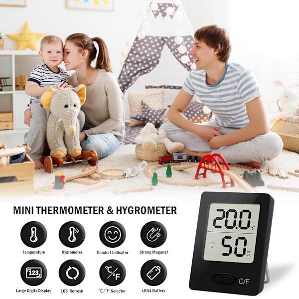 Digitalt Rumtermometer og Hygrometer - Sort