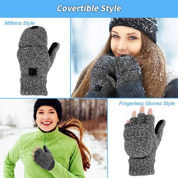 Vinter Fingerless Handsker - Halvfinger Strikkede Uldhandsker