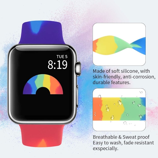 Kompatibel med Rainbow Apple Watch Band 38mm 40mm 42mm 44mm, elastisk