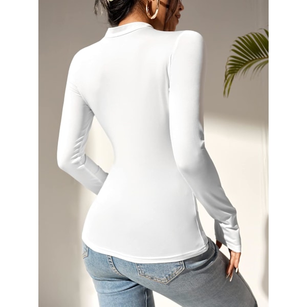 Kvinners langærmet T-skjorte med frontutskjæring, basic strikket mock neck crop top