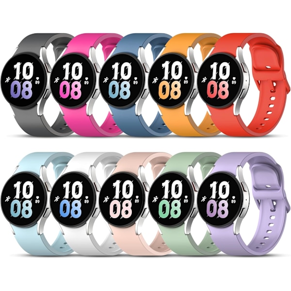 10-pack band utan mellanrum, kompatibel med Galaxy Watch 7/FE/6/5/4 40 mm 44 mm, Galaxy Watch 5 Pro 45 mm, Watch 6 4 Classic 42 mm 46 mm 43 mm 47 mm, 20 mm