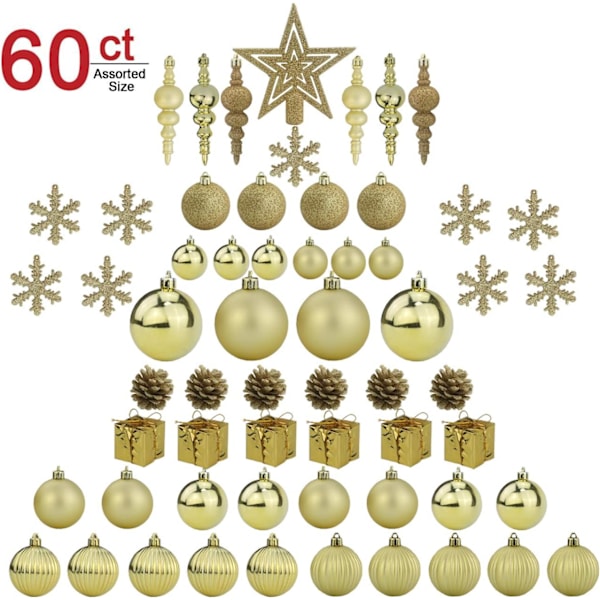 60st Guld Julgranskulor Ornament Set Osplitterbar Jul Bling-Bling
