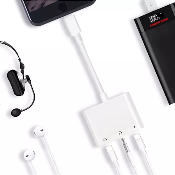 3 i 1 hörlursadapter för iPhone - Lightning till 3,5 mm adapter
