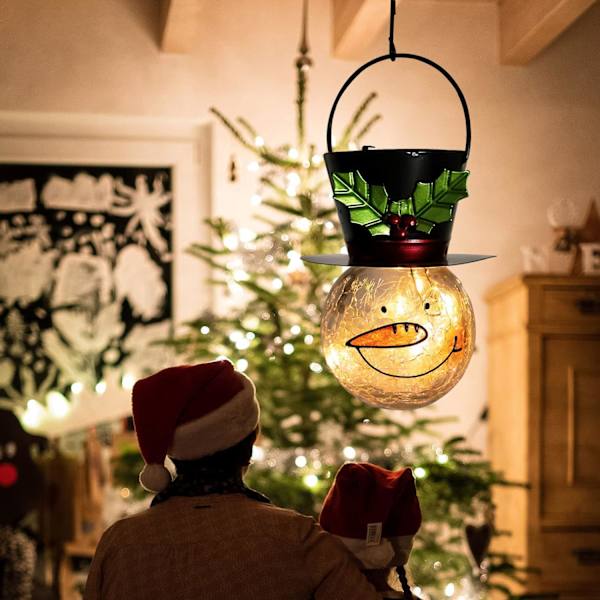 Snögubbe solcellslykta, solcellslyktor utomhus vattentät, jul lykta sprakande glas hängande solcellslykta för trädgård uteplats gård dekor