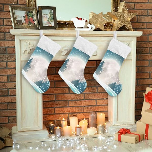 Julklapp, personliga julklappsstrumpor set om 2 vinter snöig stor glänsande måne skog 45,7 cm julstrumpor hängande prydnad spis f