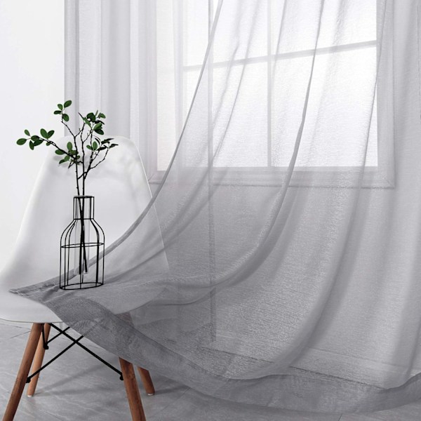 Sølv Tyllgardiner med Maljer for Stue Luksuriøs Elegant Lysegrå Sølvgardiner Soverom Fest Bakgrunn 132 x 213 cm Lange 2 Stykker