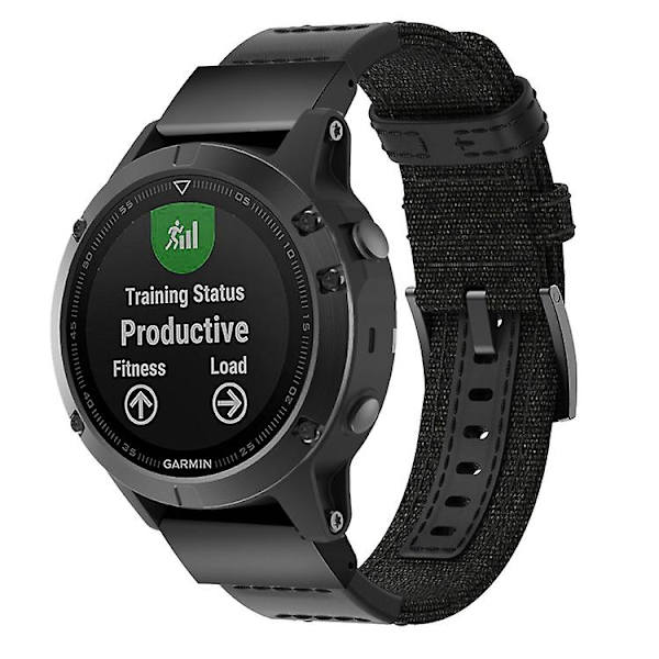 Lærred og læder urrem til Garmin Fenix5 Plus, Remstørrelse: 150+110mm MKH Black