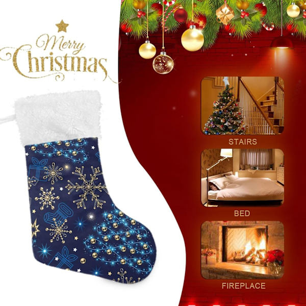 Julklapp, Personliga Julklappsstrumpor 2-pack Guld Snöflinga Julgran Blå 45,7 cm Julstrumpor Hängande Ornament Ka