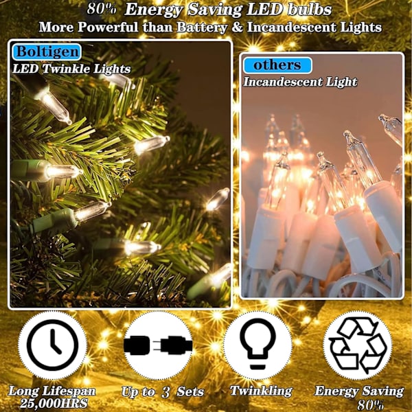 75 LED mjuka blinkande lampor, långsamt blinkande julbelysning, 37 av 75 lampor blinkar, vattentäta mjuka ljusslingor, UL-certifierade 28 fot varma