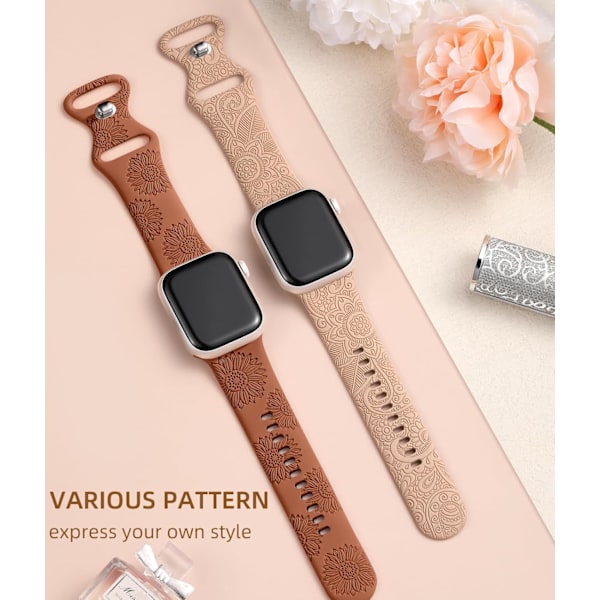 2-pack blomsterband med graverade band som är kompatibla med Apple Watch band 40 mm