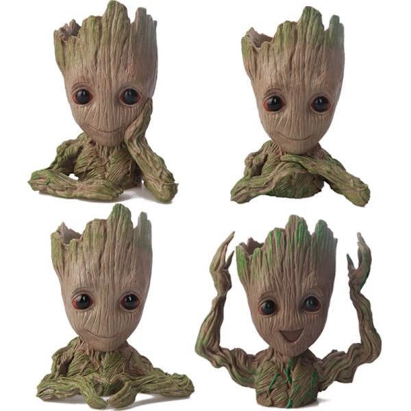 Groot-pynt, træfigurer, blomsterkrukker, penneholdere