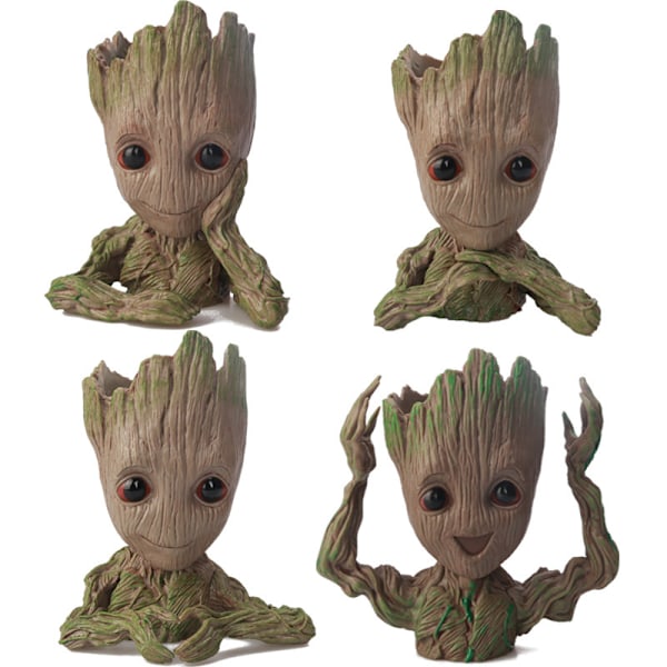 Groot-pynt, trefigurer, blomsterpotter, penneholdere