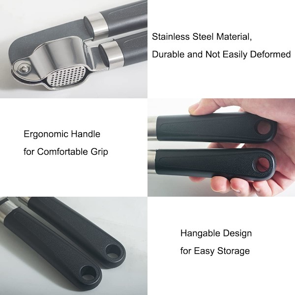 Hvidløgspresser i rustfrit stål - Hvidløgshakker med ergonomisk håndtag