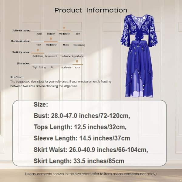 2PCS Kvinnors Magdans Klänning Oufits Set Mag Lång Flare Ärm Spets Crop Top med Chiffon Danskjol #02röd En Storlek #02röd En Storlek