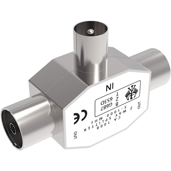 TV-antenne koaksial splitter - 2-vejs 1 han til 2 hun adapter