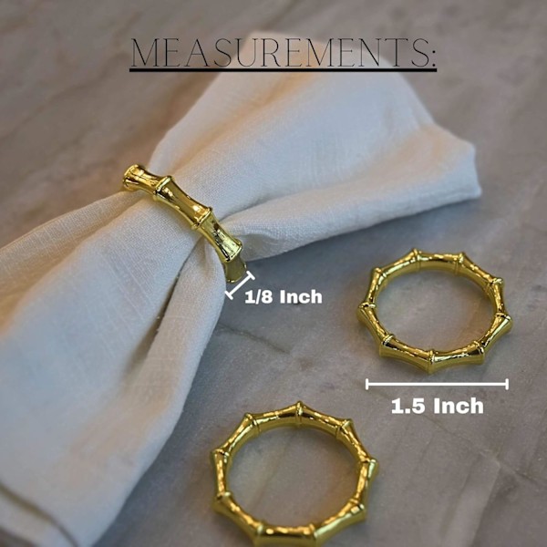 12 stk. Servietringe (Guld Bambus) - Elegant Børstet Metal Lysende Simpel Moderne