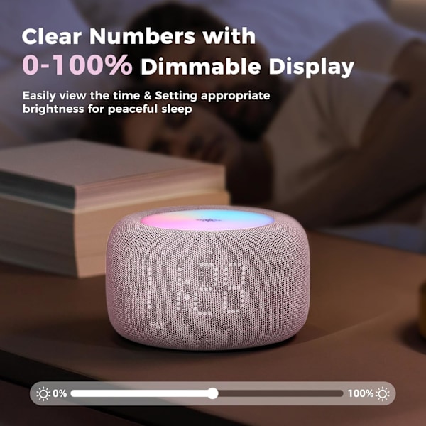 Väckarklocka & Nattlampa 2-i-1, Dubbel Alarm, 10 Färger Nattlampa, 8 Alarm Ljud, Snooze, 20-Nivå Volymkontroll Dimbar Digital Väckarklocka