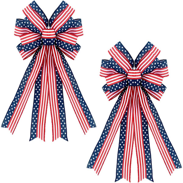 2 stk. Store patriotiske sløjfer 24 tommer Amerikansk flag krans sløjfer stjerner og striber
