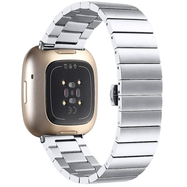 Til Fitbit Versa 3 / Sense Universal Butterfly Spænde Metal Urrem QKL Silver