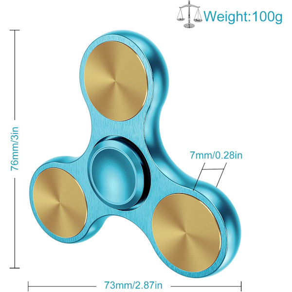 Fidget Spinner i rustfrit stål - Spinner i 4-10 minutter - ADHD for alle aldre (Himmelblå)