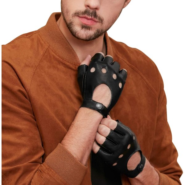 Fingerlösa handskar i äkta läder för män
