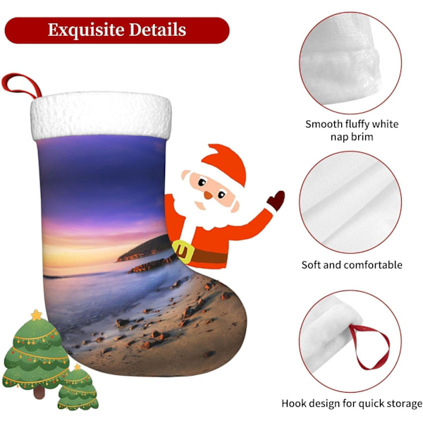 Solen Stranden med Stenar Jul Dekorativa Strumpor => 45 cm Present Hållare för Fest Semester Dekorationer Ornament (1 Pack)