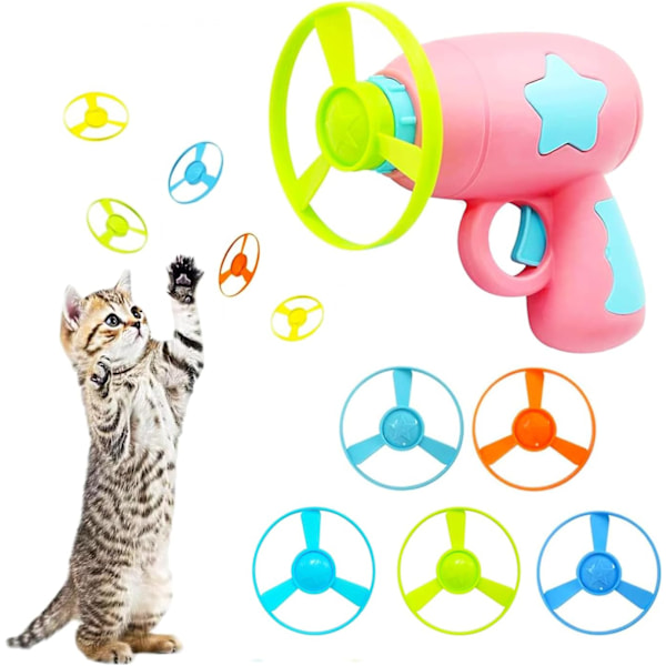 Katt Spinnende Utskyter Leke - 1 stk Utskyter med 5 stk Flygende Disker, Interaktivt Jaktspill for Katter og Hunder