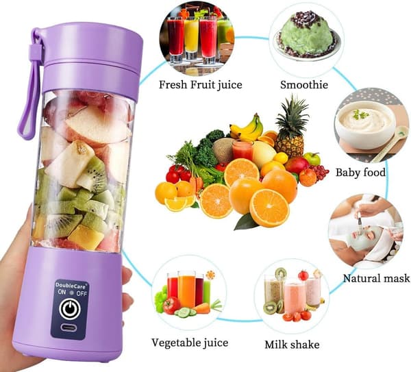 Bärbar Blender Kopp - USB Elektrisk, 380ml Kapacitet, 6 Blad för Smoothies & Juicer (Ljuslila)