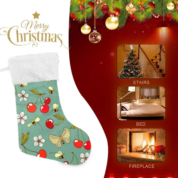 Julklapp, personliga julklappsstrumpor 2-pack Körsbärsutskrift 45,7 cm Julstrumpor Hängande Ornament Kamin för träddekoration 17.71