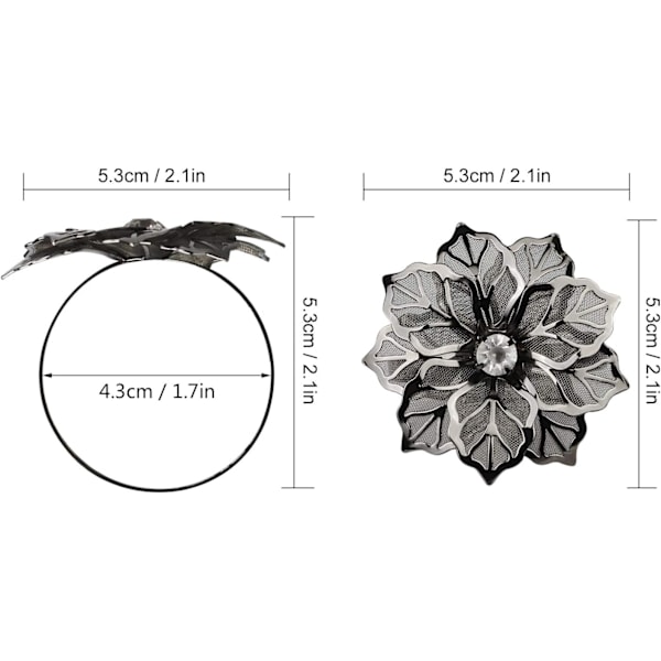 Set med 12 servettringar i legering med ihåliga blommor